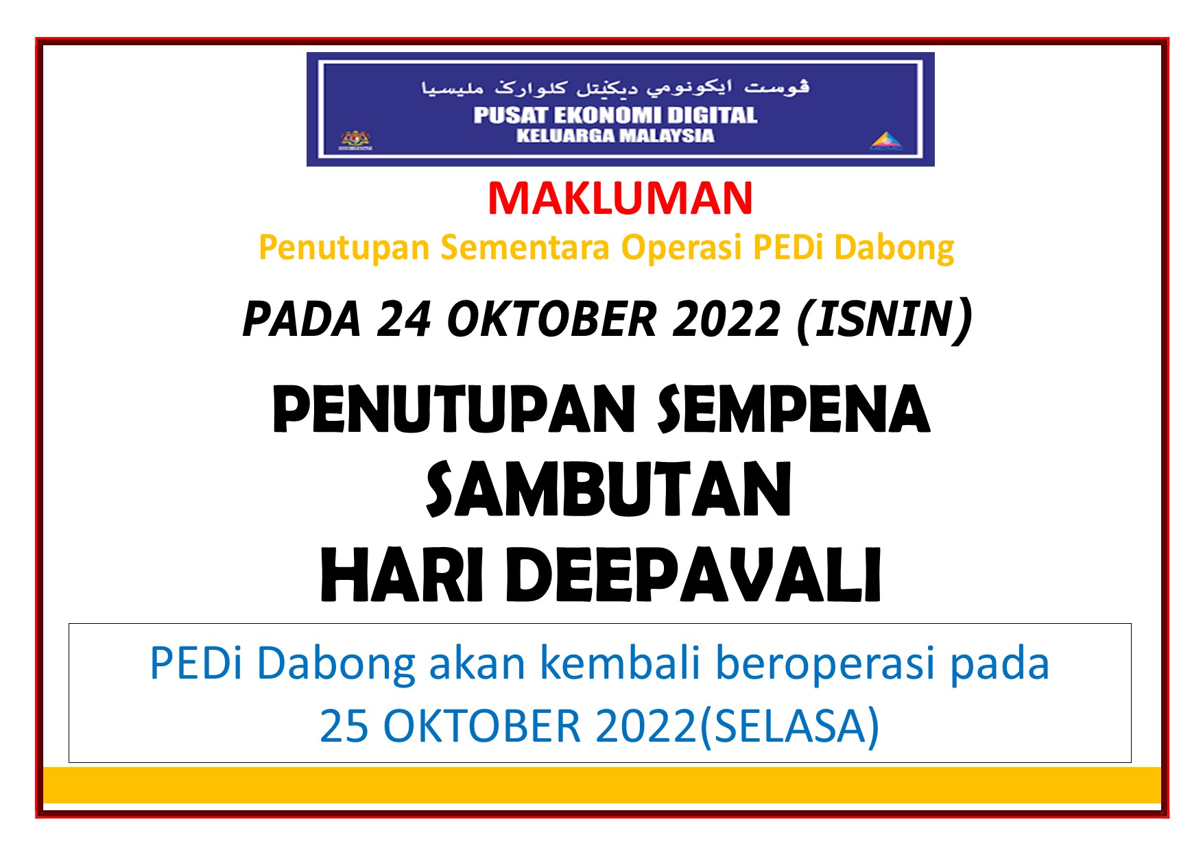 notis penutupan DEEPAVALI