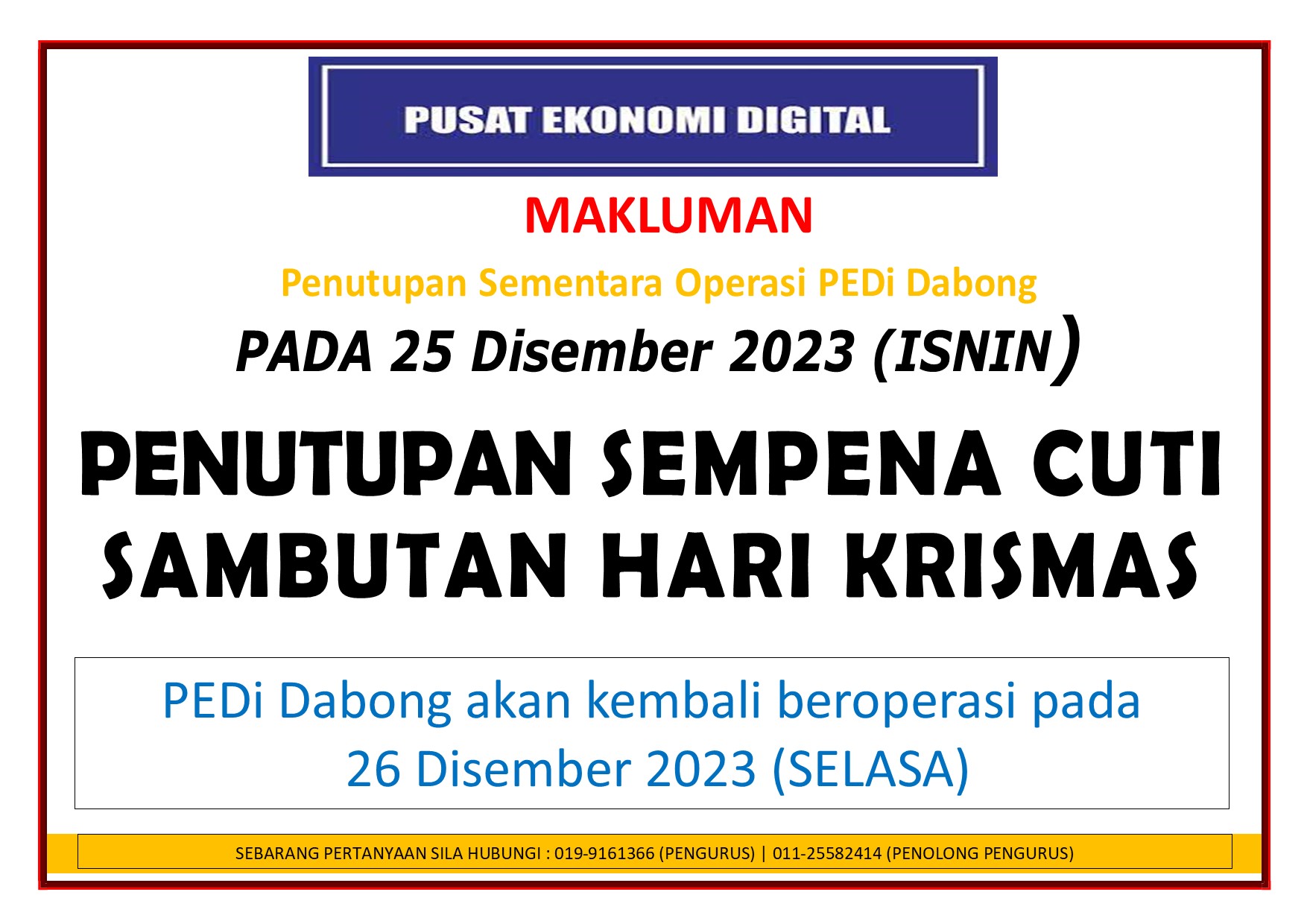 notis penutupan KRISMAS 2023